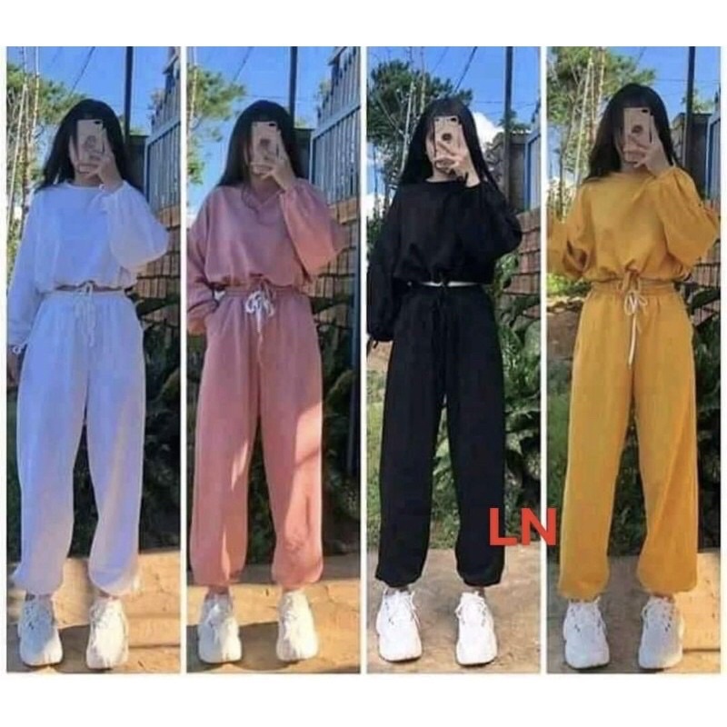 SET ÁO CROPTOP VÀ QUẦN CHUN BO ỐNG PHONG CÁCH ULZZANG HÀN QUỐC