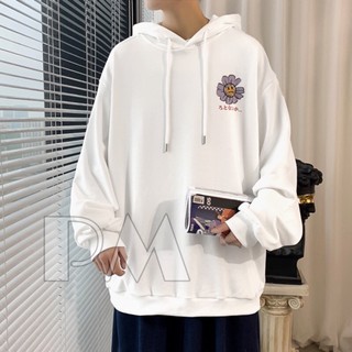 Áo Hoodie Unisex Mùa Đông Chất Nỉ Nam Nữ Giá Rẻ In Hình Hoa Cúc Tím Phong Cách Hàn Quốc Màu Trắng Mặc Đi Học Đi Chơi