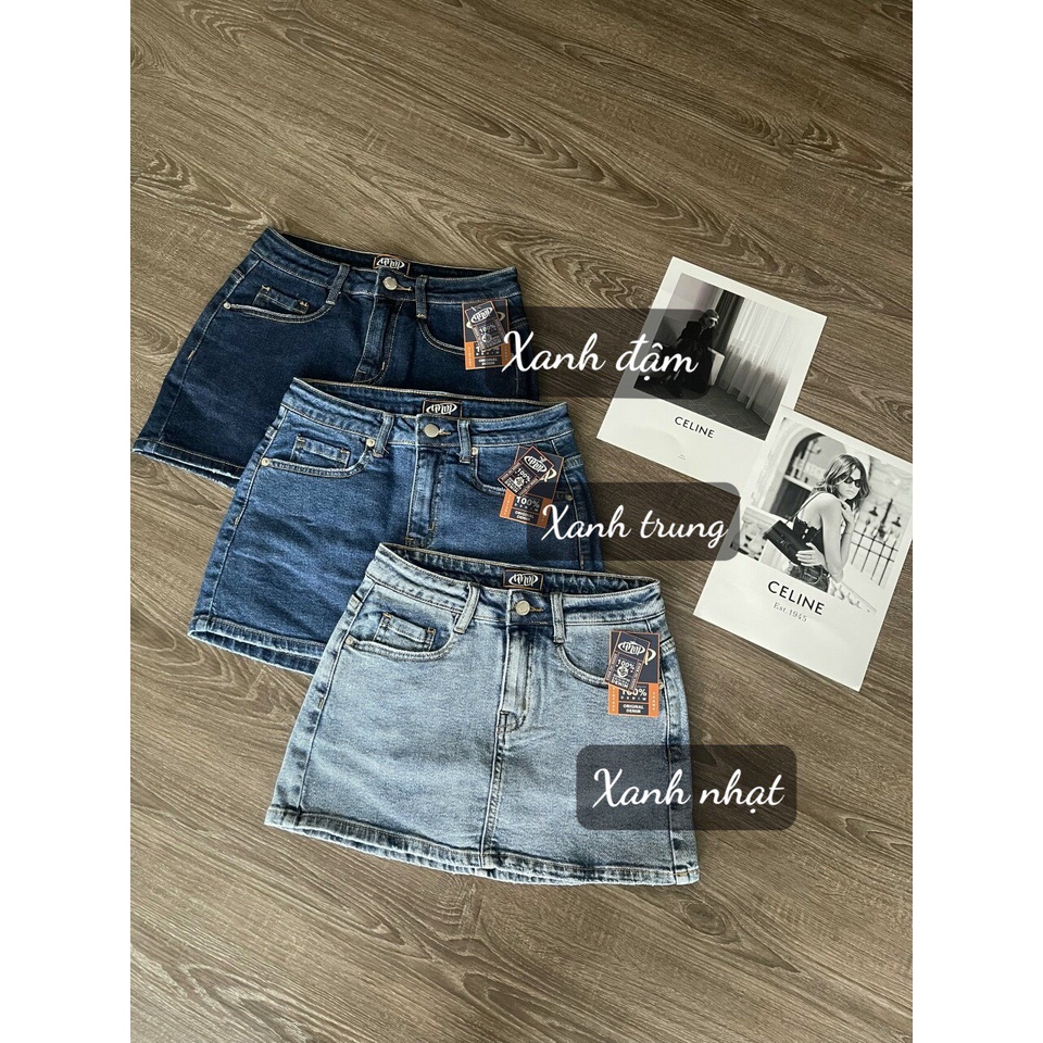 Chân váy jeans lưng thấp dáng chữ A BASIC cạp trễ có quần bảo hộ Hot 2023
