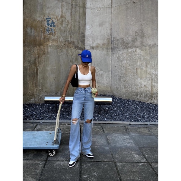 - QUẦN JEANS XANH RÁCH GỐI - STREET STYLE