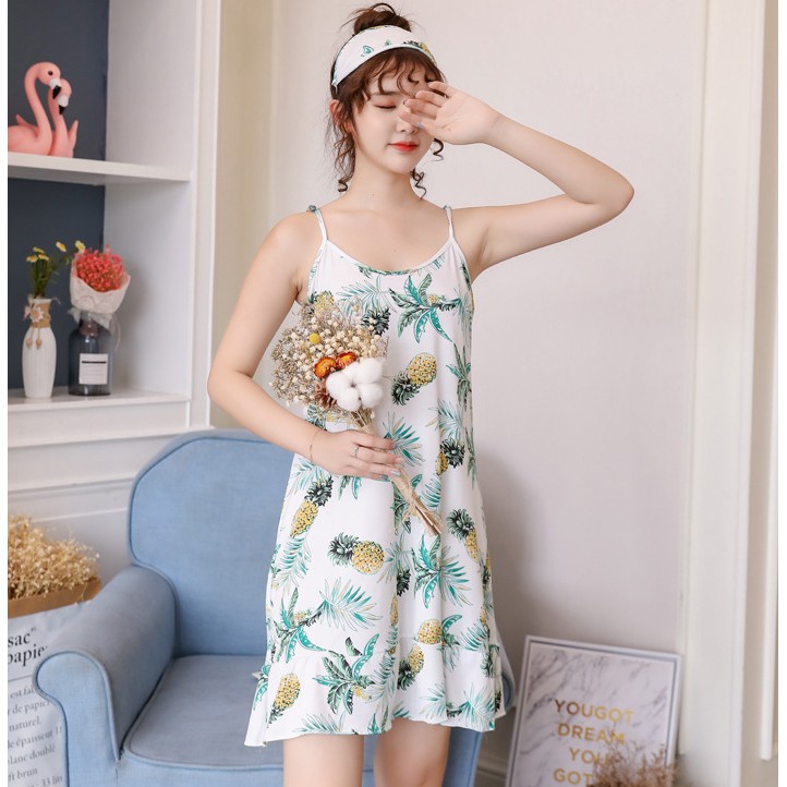 Cute Váy Ngủ Cotton Siêu Mát Tặng Kèm Bịt Mắt Ngủ Dễ Thương