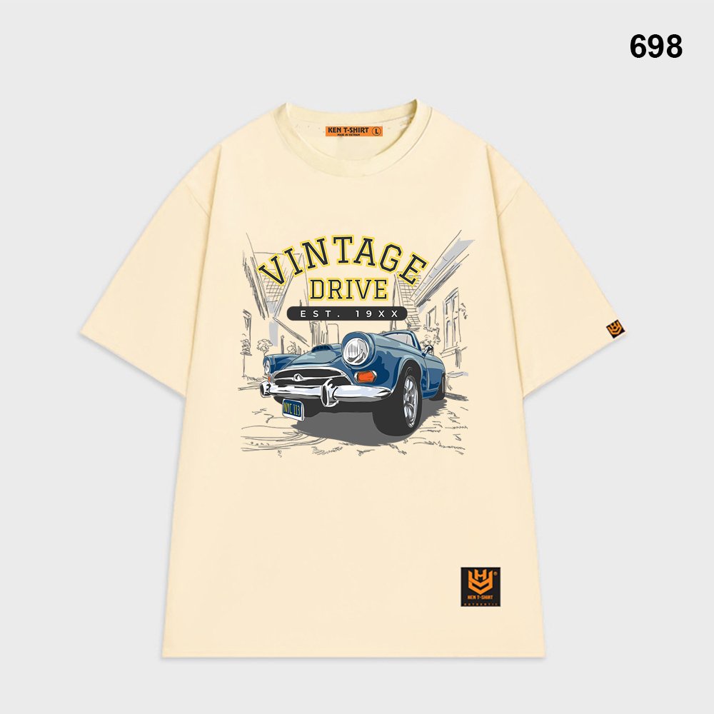 Áo thun form rộng Tay Lỡ Nam Nữ Xe Vintage Drive 698 HY KOREA