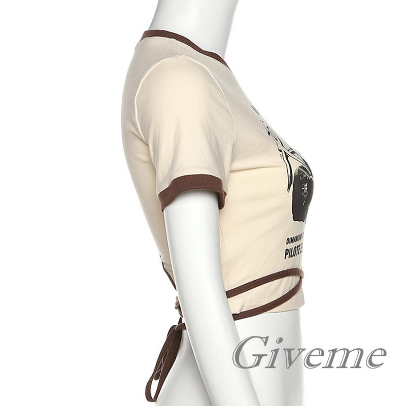 Áo Thun Crop Top Tay Ngắn Cổ Tròn In Họa Tiết Hoạt Hình Xe Hơi Thời Trang Cho Nữ