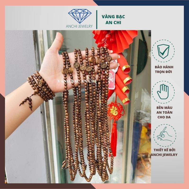 Vòng tay trầm hương 108 hạt nhỏ 6mm mix chữ vạn cho nữ,  Anchi jewelry