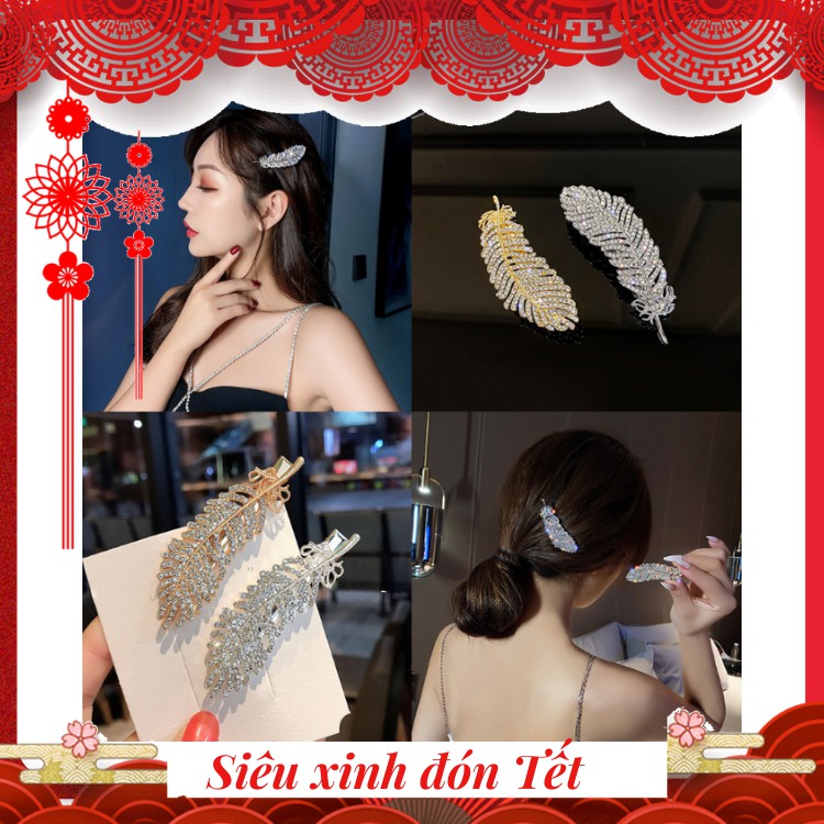[Hot&amp;Hiếm] 1 kẹp tóc nữ lông vũ đính đá siêu xinh lấp lánh
