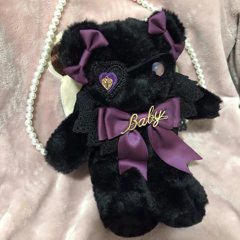 YASAS0010-Túi xách lolita gấu đen đeo băng bịt mắt