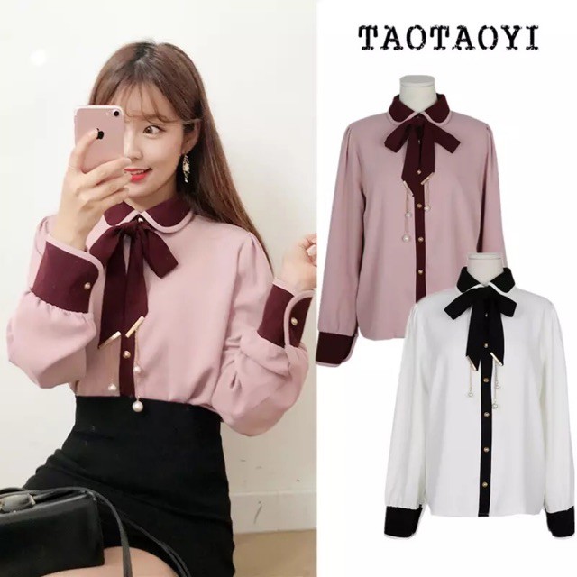 (Order-M) Ulzzang Áo sơ mi cổ nơ M107-1 HQ