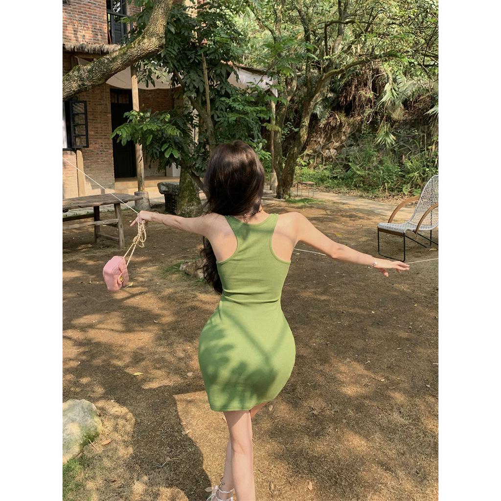 「 WELOVE1 」Mới Đầm Hai Dây Ôm Dáng Màu Trơn Gợi Cảm Mùa Hè Cho Nữ