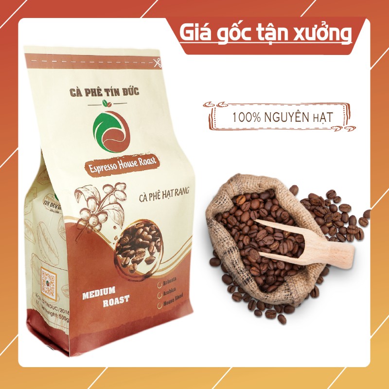 1KG 👑Cà Phê House Blend -Hạt Cafe Pha Máy Tín Đức ☢️Espresso / Latte / Americano -2 Bịch 500gr