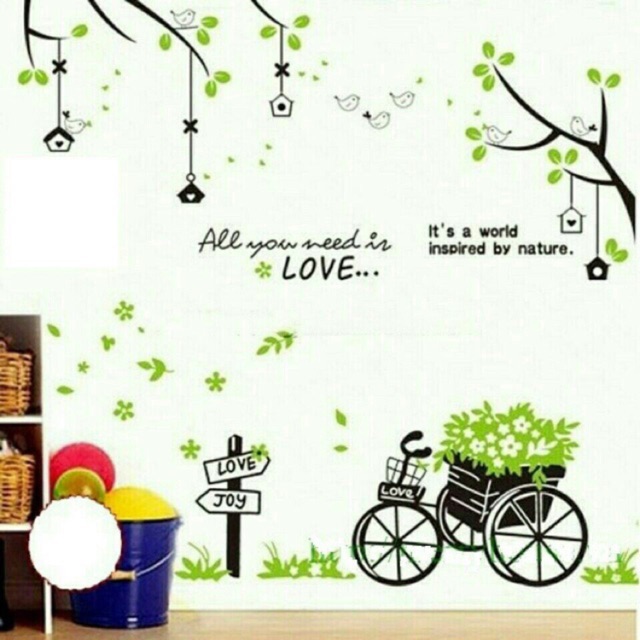 Decal dán tường Combo bộ treo ảnh + xe đạp