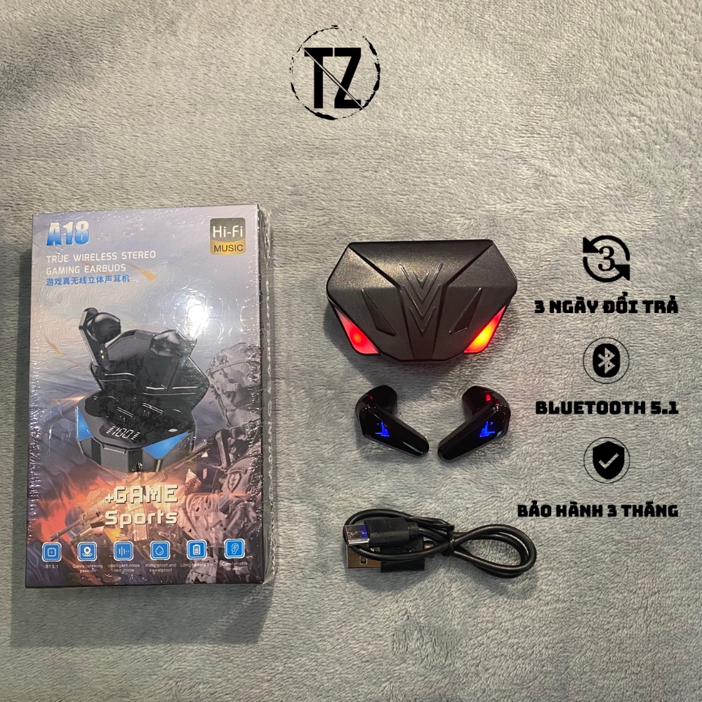 Tai nghe gaming A18 bluetooth 5.1 nhét tai chơi game chống nước, chống ồn hiệu quả TOZO