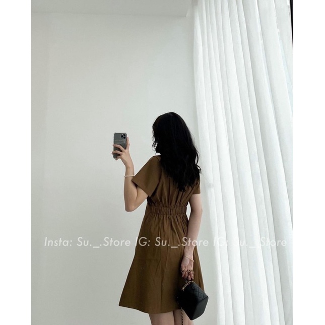 Váy Sơmi Kaki Cúc Dọc Chun Lưng Vintage | BigBuy360 - bigbuy360.vn