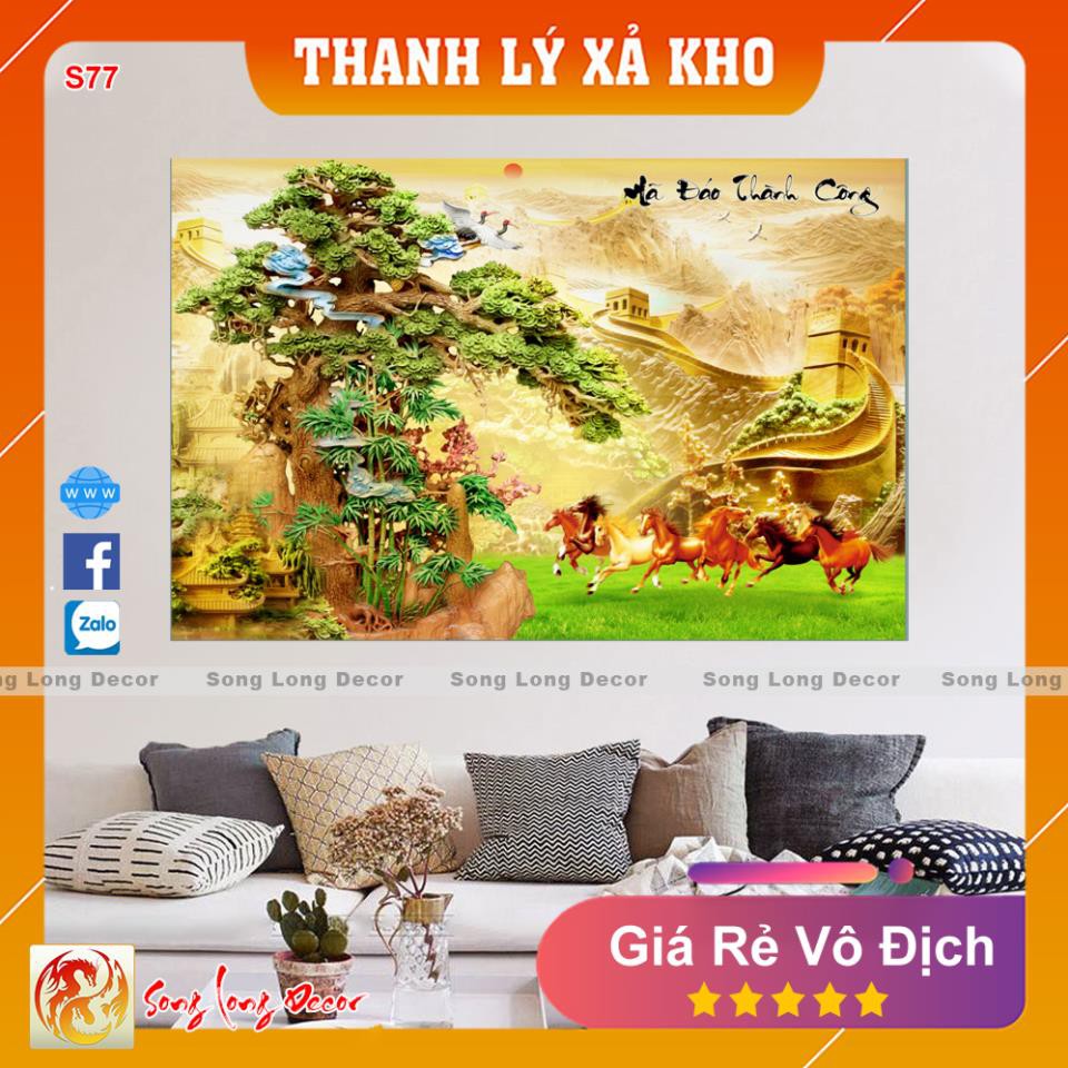 Tranh dán tường 3d Mã Đáo Thành Công - S77 Tranh 3D Phong Thủy - Song Long Decor