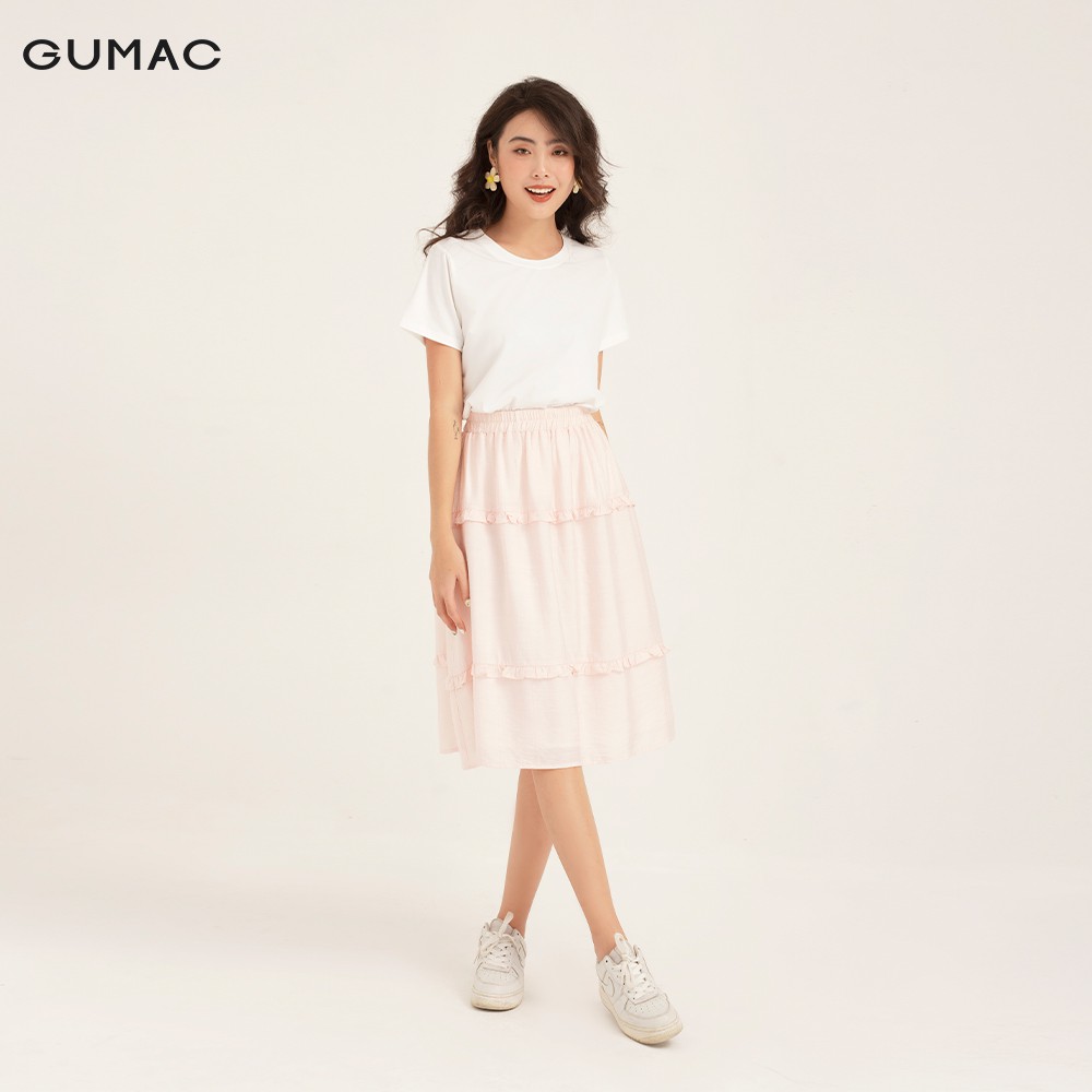 [Mã WABRGTET giảm 10% đơn 250k] Áo thun nữ tay ngắn trơn cơ bản GUMAC màu trắng thiết kế trẻ trung, AMB135