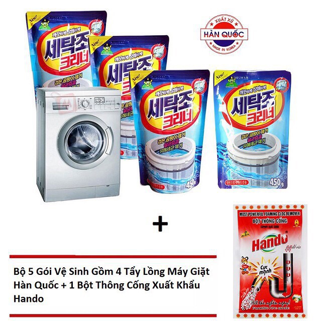 Combo 5 bịch vệ sinh máy giặt + bột thông cống - BX0449