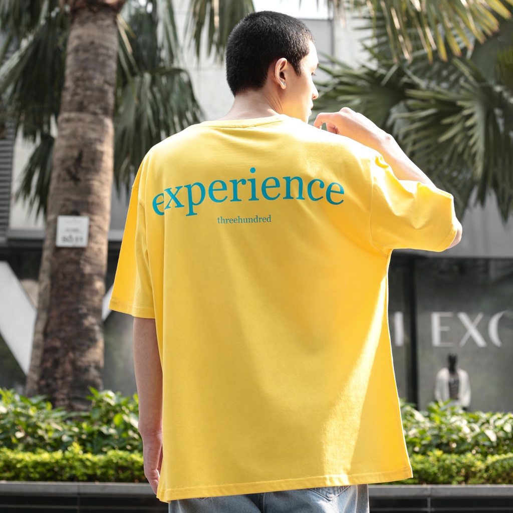 Áo Thun Vàng In Chữ Experience Màu Xanh Chất Liệu 100% Cotton Form Rộng Thoải Mái Unisex Nam Nữ