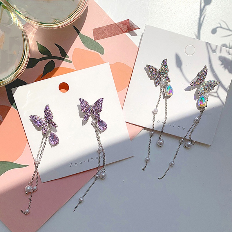 Thời Trang Đôi Bông Tai Hình Bướm Nạm Đá