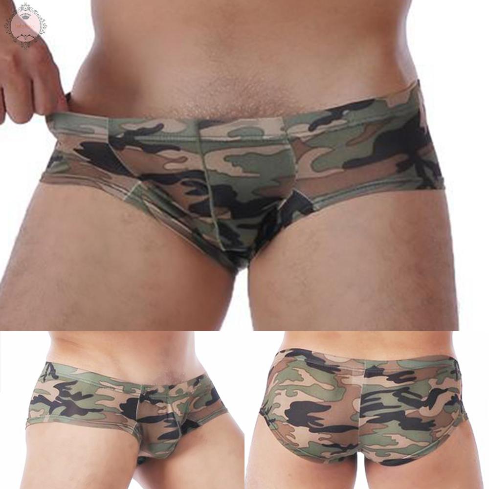 Quần lót boxers eo thấp thoáng khí họa tiết xanh quân đội mới cho nam