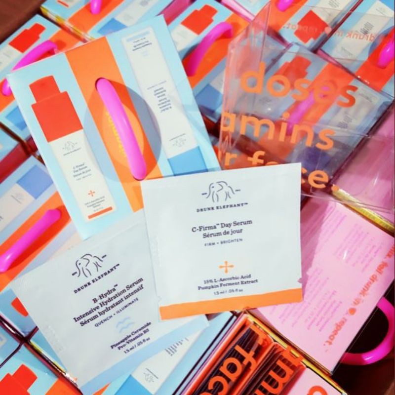Set Mẫu Thử Sáng Da Dưỡng Ẩm DRUNK ELEPHANT 7-Day Sample Set C-FIRMA + B-HYDRA 14 gói x 1.5ml