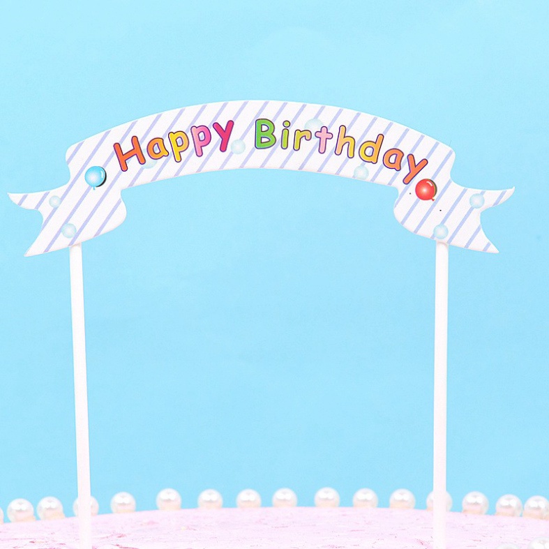 Cờ vòm happybirday trang trí bánh kem, trang trí bánh sinh nhật
