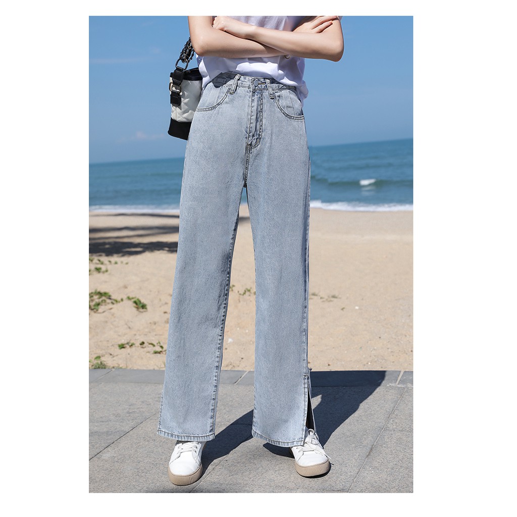 [ BÀNH TRƯỚNG ] QUẦN JEAN ỐNG RỘNG NỮ XẺ 2 LAI MÀU XANH NHẠT LAI CUỐN CAO CẤP NITI LƯNG CAO SIÊU HOT HIT, CỰC TREND