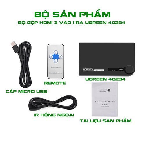 Bộ Gộp HDMI 3 vào 1 ra Ugreen 40234 - Hàng Chính Hãng