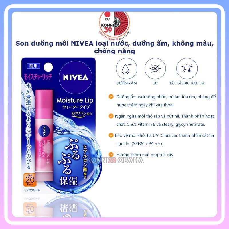 Son dưỡng môi chống nắng, có màu, không màu NIVEA siêu dưỡng, cấp ẩm mềm mịn môi nhiều loại