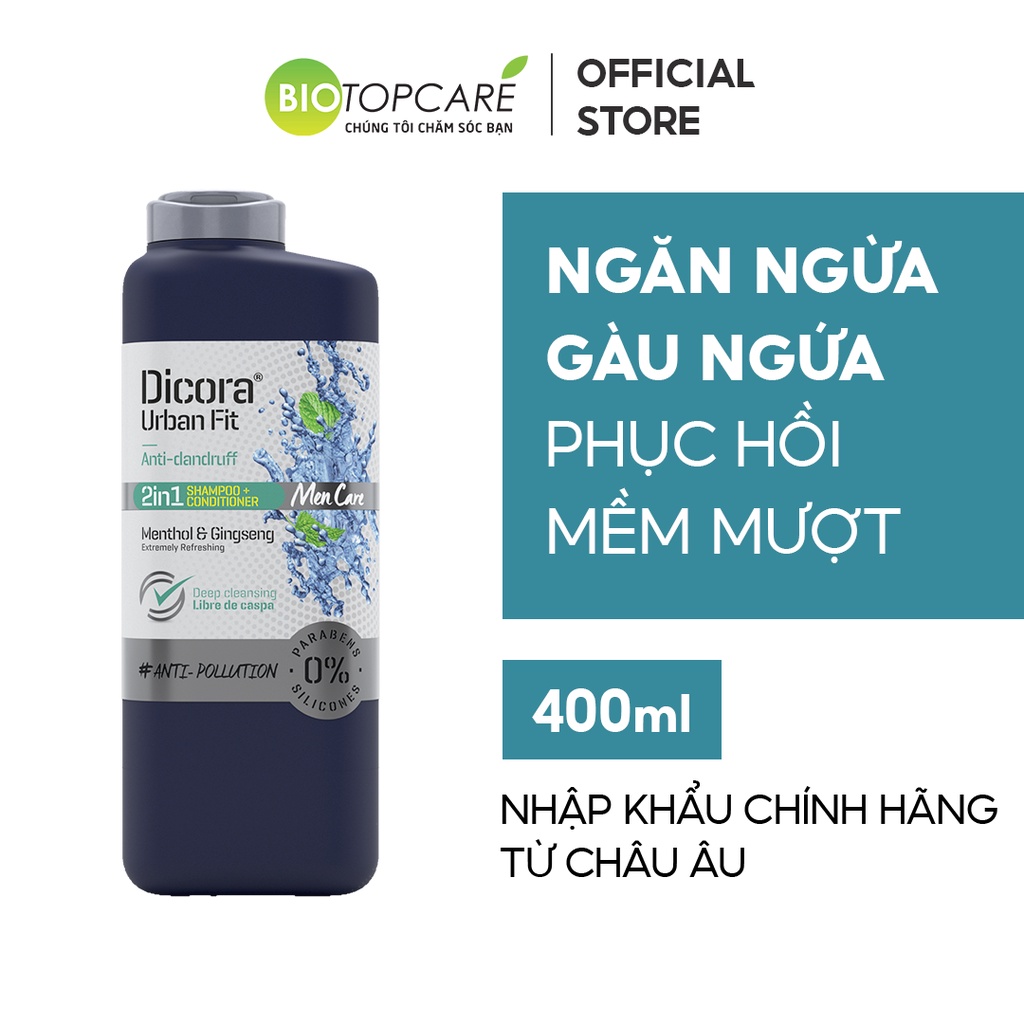 Dầu gội nam ngăn ngừa gàu Dicora Urban Fit Anti-dandruff kết hợp xả 2in1 400ml - BioTopcare Official