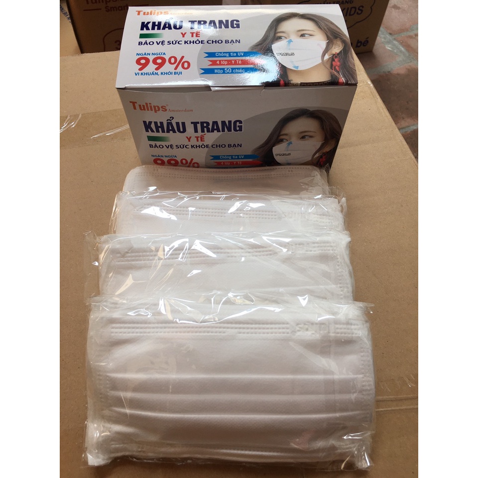 [GIÁ SỈ[ khẩu trang y tế Tuylip 4 lớp màu đủ màu hộp 50c