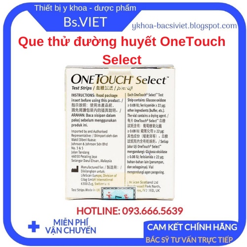 Que Thử Đường Huyết OneTouch Select LIFESCAN-Hộp 10 que, sử dụng công nghệ cảm ứng điện cực, độ chính xác đến 99%-Bsviet