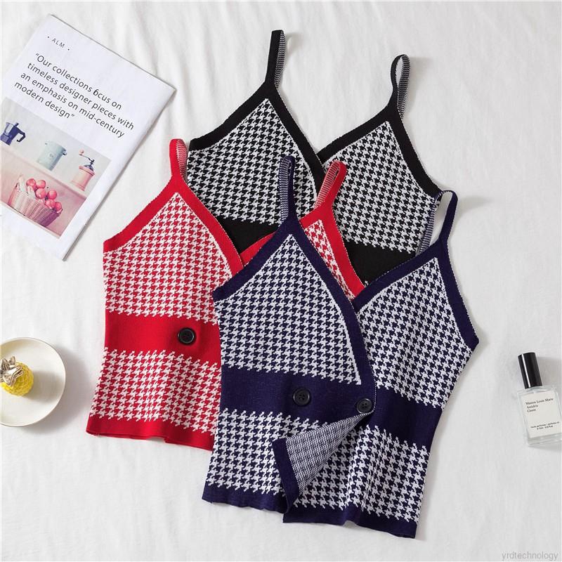 Summer Women Plaid Print Sleeveless Sexy Short Camisole | BigBuy360 - bigbuy360.vn