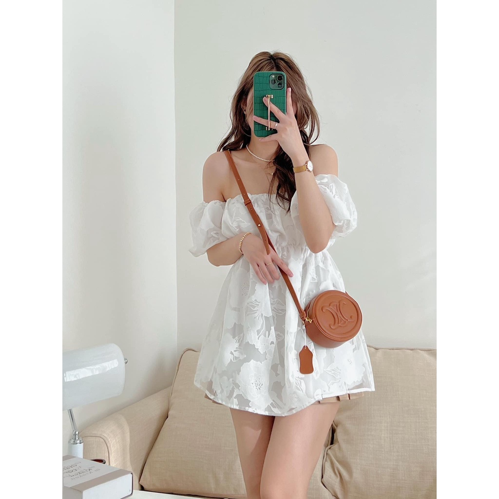 [SẴN/VIDEO] ÁO VÁY DẬP HOA CHÌM 2 LỚP REN TRỄ VAI TAY BỒNG CHIẾT EO SIÊU XINH TIỂU THƯ