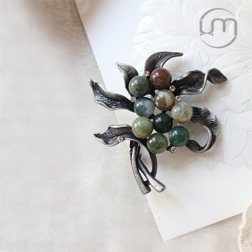 Phụ kiện thời trang giá rẻ- Cài áo hoa lá mã não retro