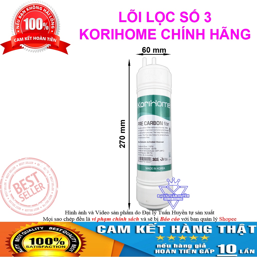 Bộ lõi lọc nước 123 KoriHome chính hãng ( 2 lõi Sediment + 1 lõi Pre Carbon)