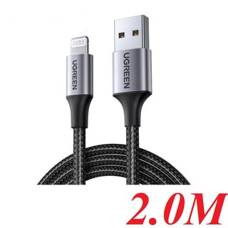 Ugreen 60158 2M màu đen cáp Usb ra Lightning mạ nickel đầu nhôm chống nhiễu có chíp MFI chính hãng US291