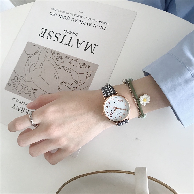 Đồng Hồ Thời Trang Họa Tiết Kẻ Sọc Phong Cách Hàn Quốc