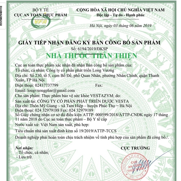 VESTAZYM – Giảm sưng tấy, chông viêm, phù nề (50 viên)