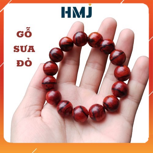 Vòng Tay Gỗ Sưa Đỏ Vân Hoa Cực Đẹp Size 14mm Cầu Tài Lộc May Mắn - HỒNG MINH