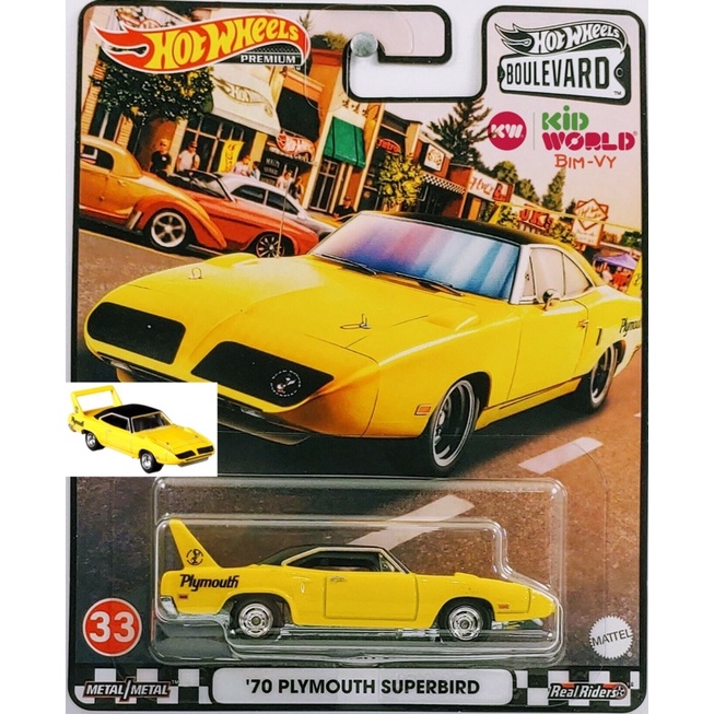 Xe mô hình Hot Wheels Premium Boulevard Series '70 Plymouth Superbird GRM06, bánh cao su.