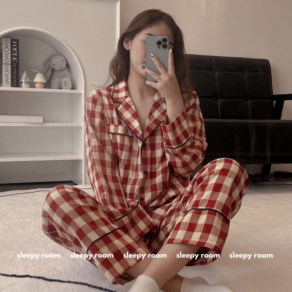 Đồ ngủ Pyjama CARO SET Đen Cao cấp SLEEPY ROOM Thu Đông Dài Tay