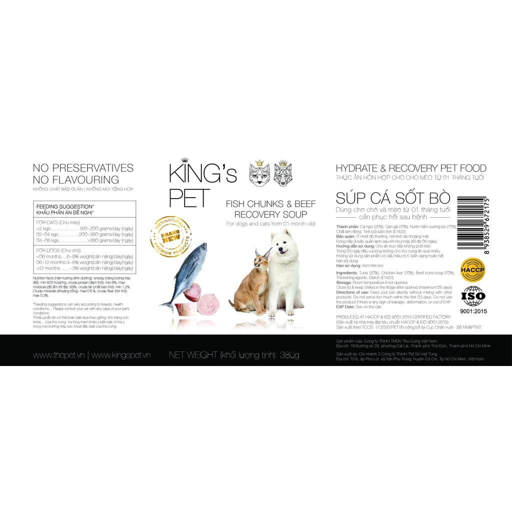 Pate Lon Cao Cấp King’s Pet 380g Thức Ăn Cho Chó Mèo