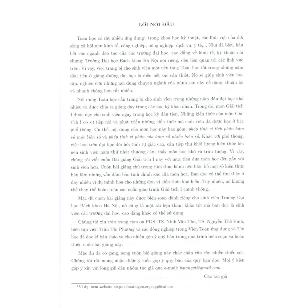 Sách - Bài Giảng Giải Tích I