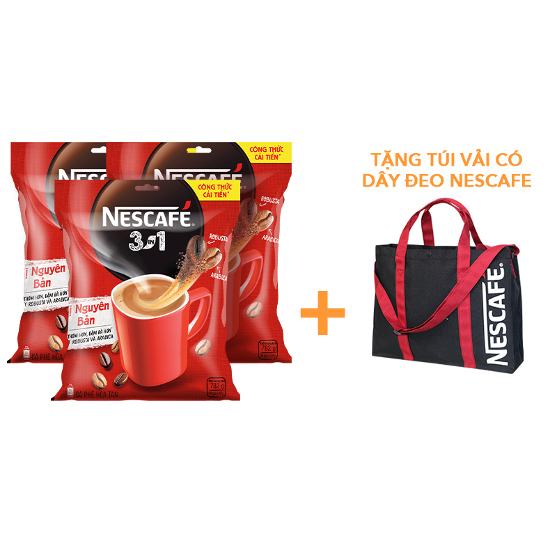 [TẶNG Túi vải có dây đeo] Combo 3 Bịch cà phê hoà tan NESCAFÉ 3IN1 công thức cải tiến - VỊ NGUYÊN BẢN (3x16g x46 gói)