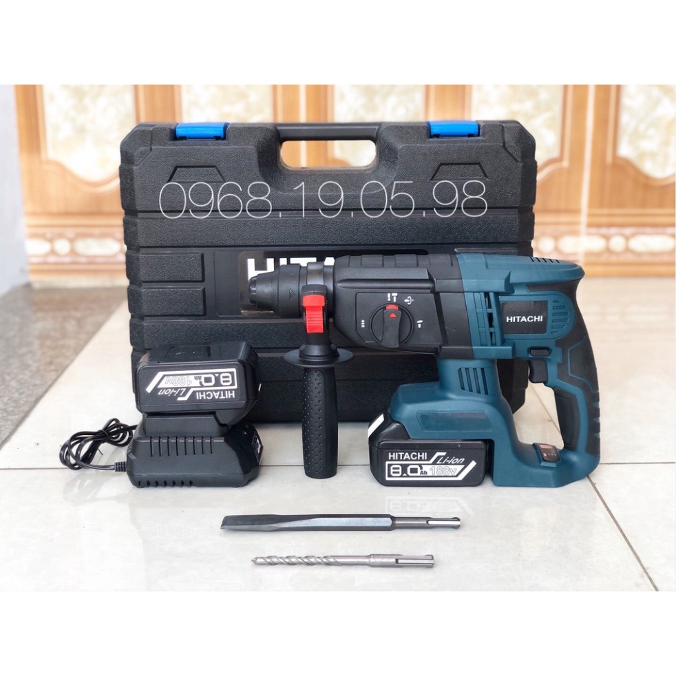Máy Khoan Đục Bê Tông HITACHI 3 chức năng - PIN 10 CELL - không chổi than được làm từ sợi cacbon