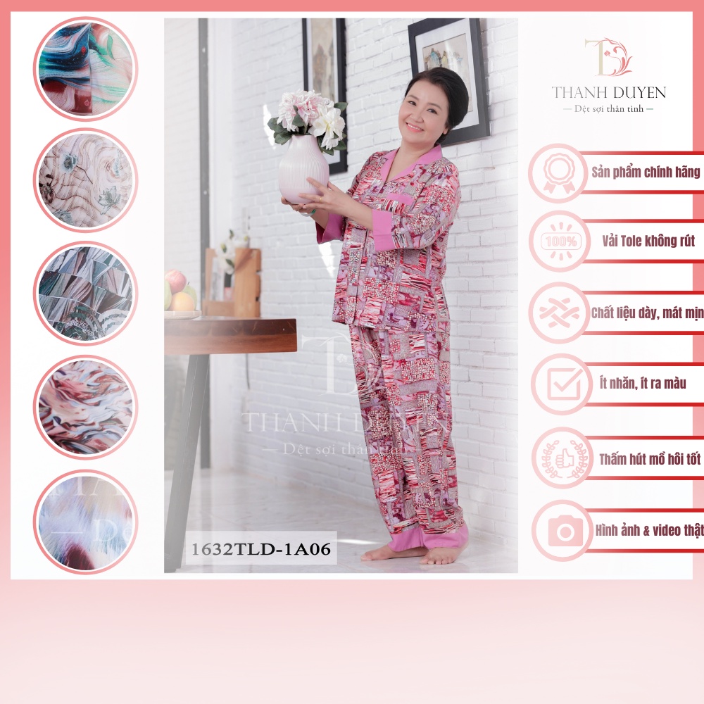 Đồ bộ Tole nữ trung niên mặc nhà Thành Duyên pyjama, tay lỡ dài, thoáng mát, không rút - 1632TLD