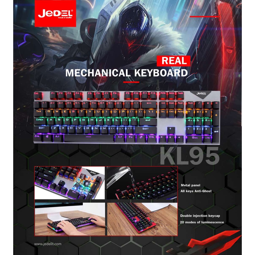 Bàn phím cơ chuyên game Blue Switch JEDEL KL 95 Led RGB Có 20 Chế Độ Màu - Chính Hãng