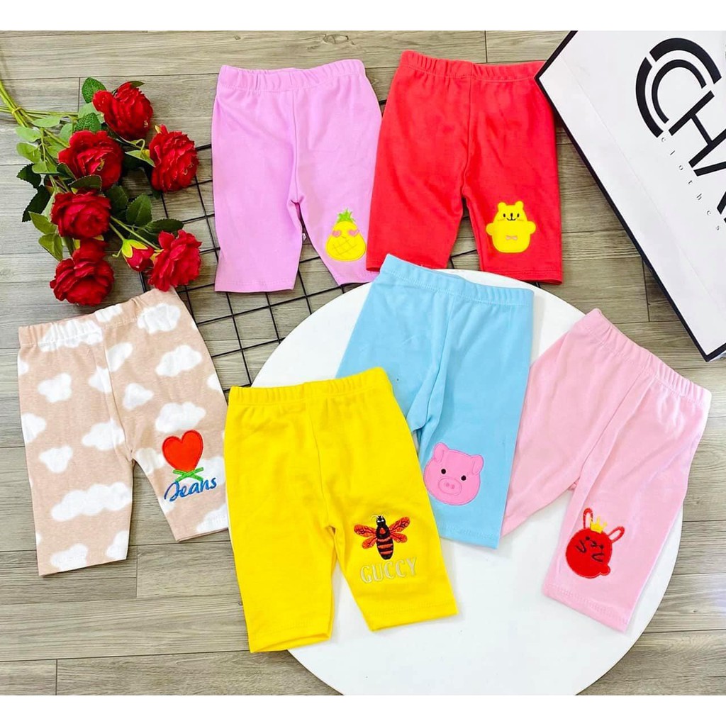 Quần Legging Lửng Thêu Nổi Siêu Đẹp Cho Bé Gái 6-17kg, Quần Ngố Cho Bé SABOMART