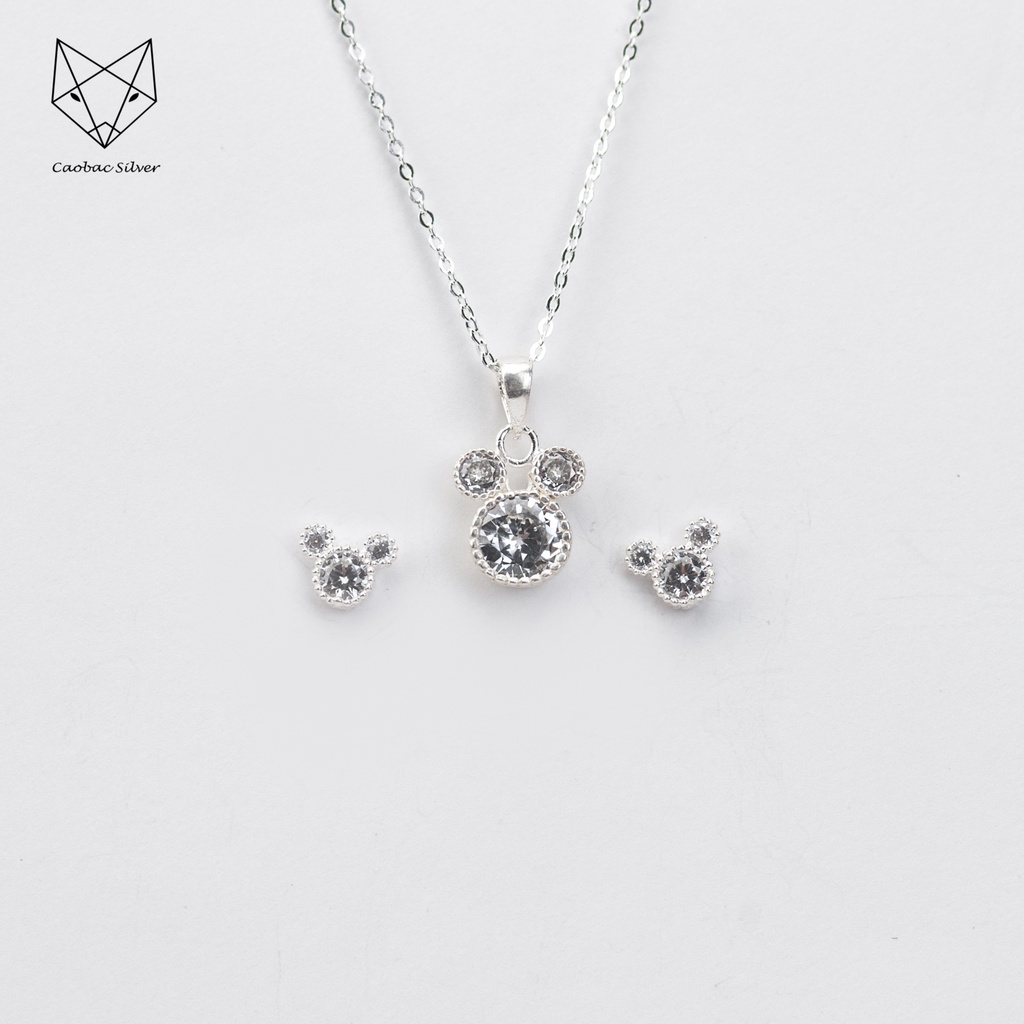 Bộ Trang Sức Bạc Ta Cao Cấp CaoBac Silver  Chuột Micky Ổ Đá Dễ Thương, Đáng Yêu Cho Bạn Nữ
