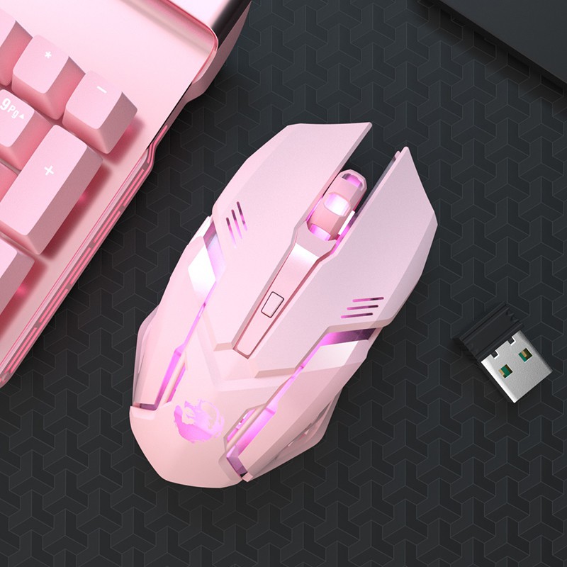 Chuột không dây máy tính cơ Gaming màu hồng con LED chống ồn dễ thương có đèn Siêu Phẩm dành cho nữ chơi game thủ chuột gameming ko dây Pink wireless Bluetooth quang Mouse blutooth PC laptop