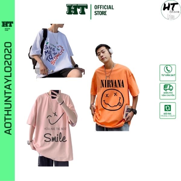 Áo phông nữ HTSTORE áo thun nữ form rộng tay lỡ unisex happy mặt cười chữ nhiều màu hottrend 2022 giá rẻ